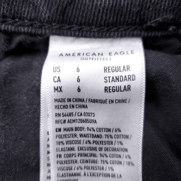 American Eagle Mom Jeans Women's 6 Black Distressed Destroyed Comfort Denim - Picture 11 of 12